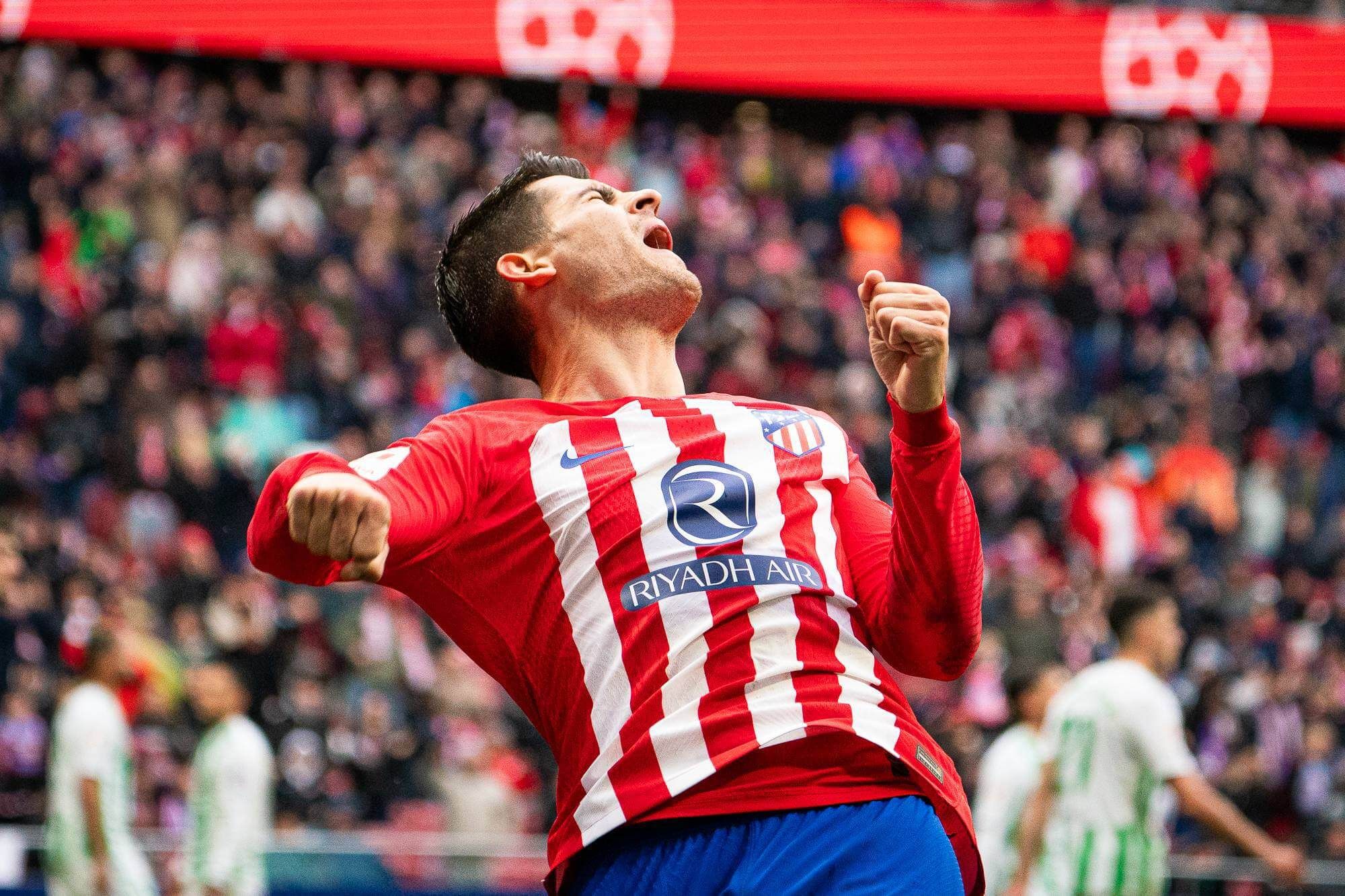  Álvaro Morata celebra un gol ante el Betis.