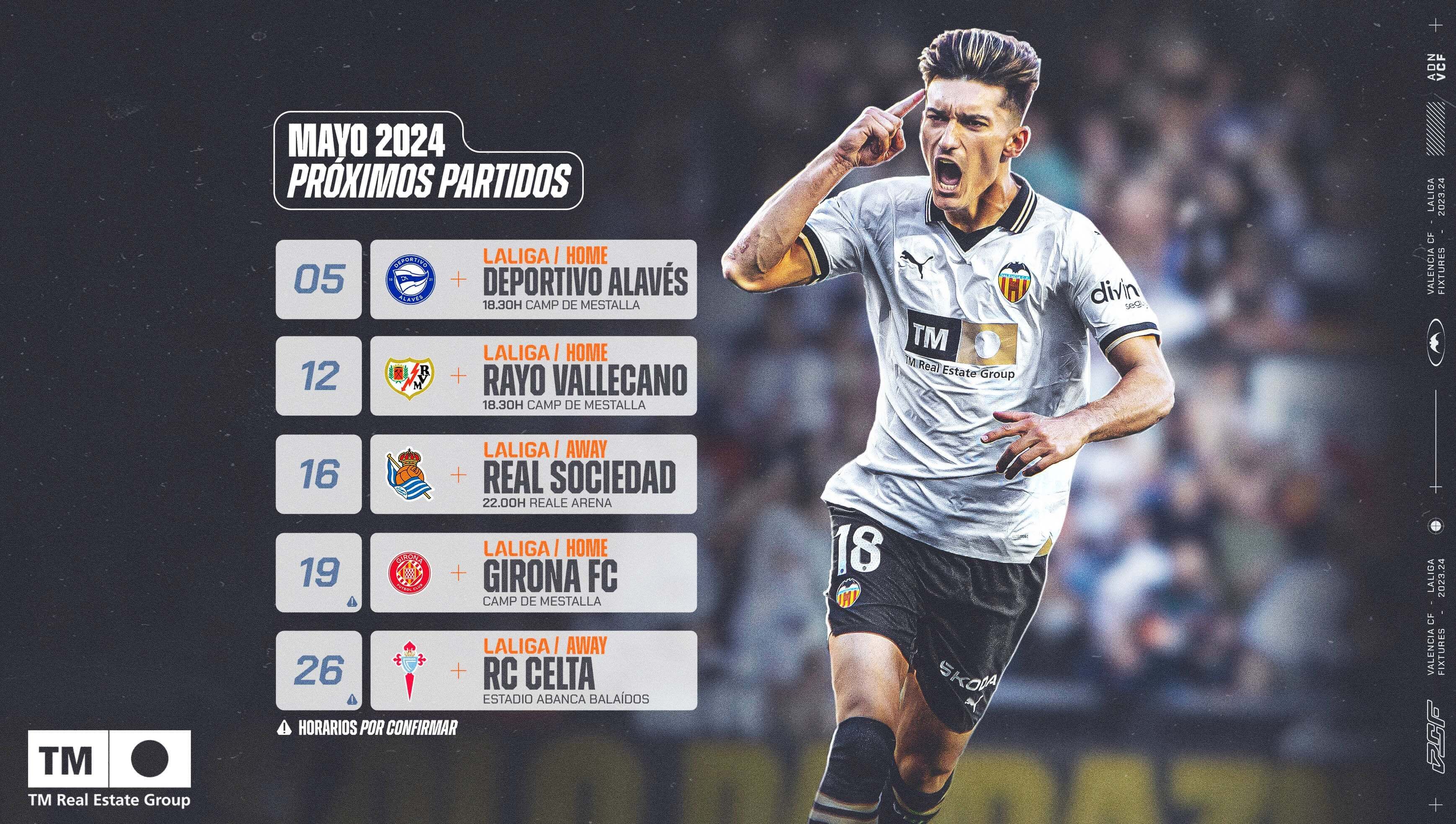  El calendario del Valencia CF en el mes de mayo.