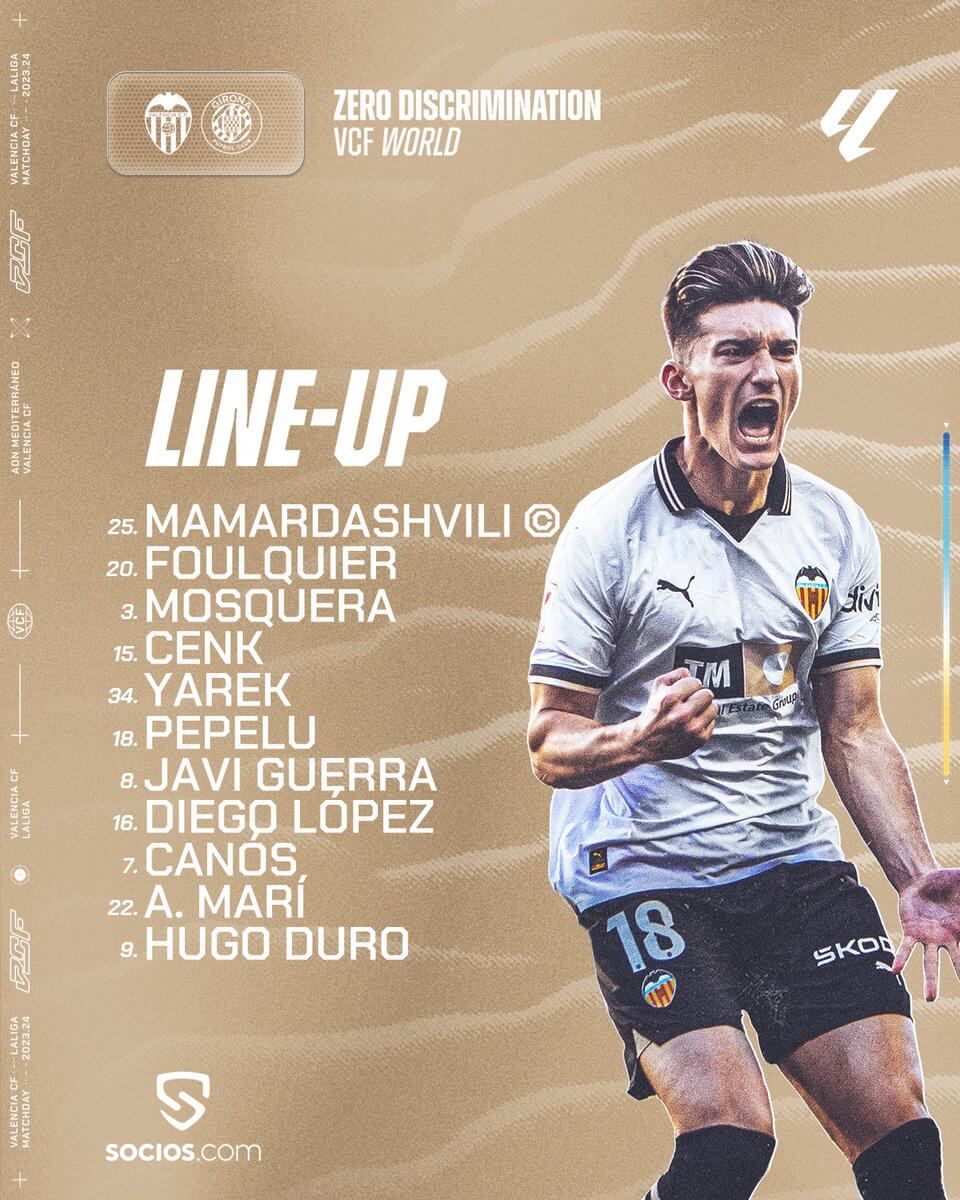 El once titular del Valencia CF.