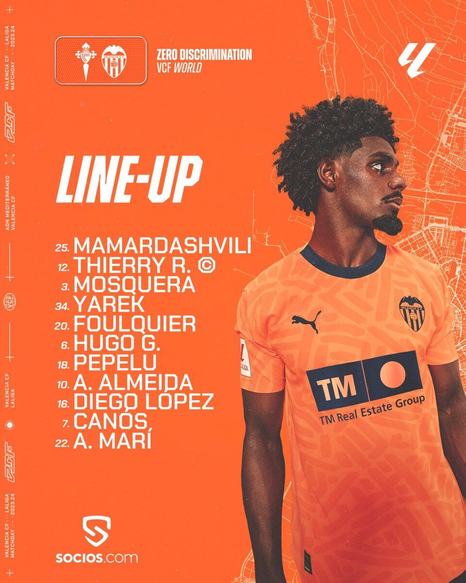 El once titular del Valencia CF.