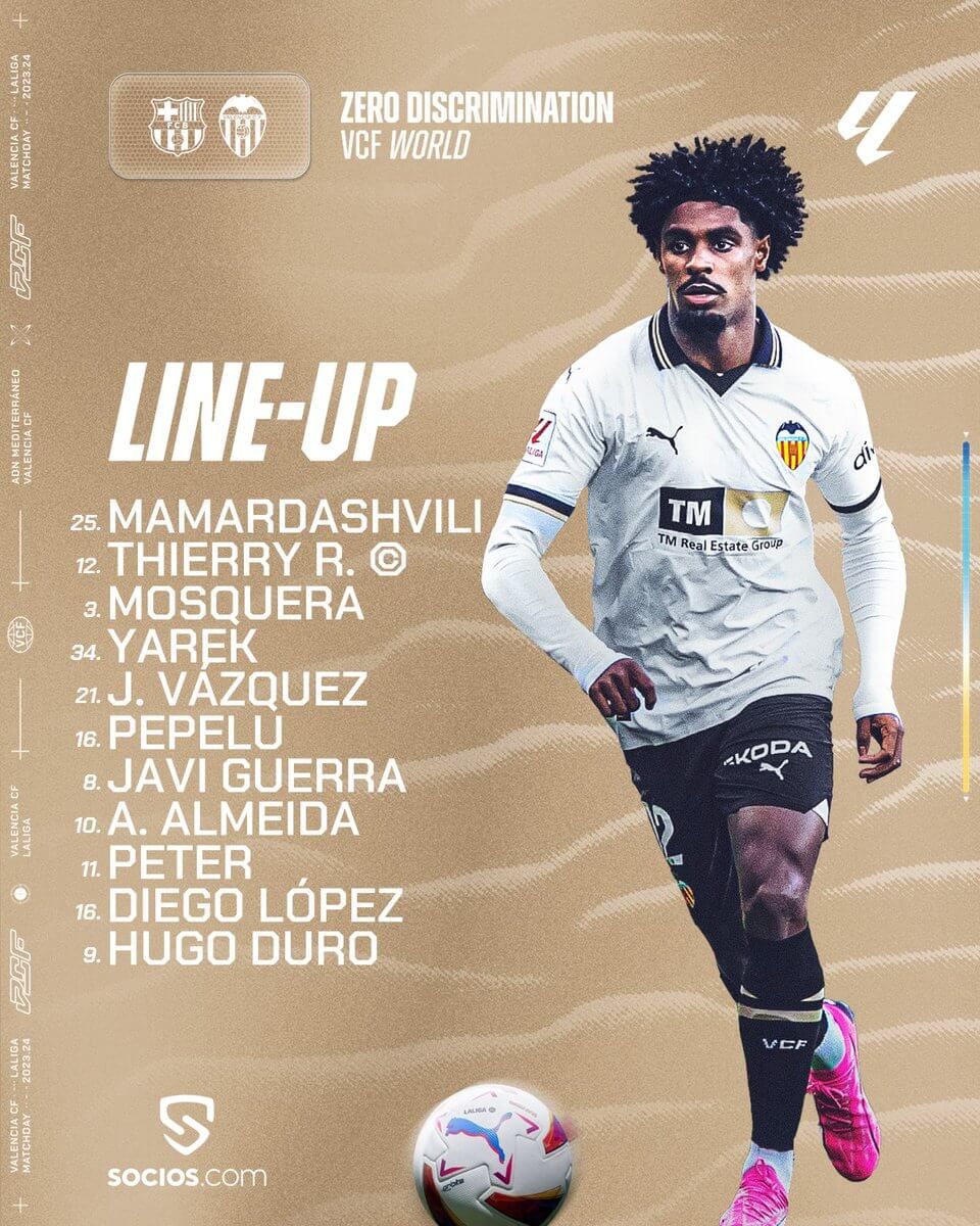 El once titular del Valencia CF.