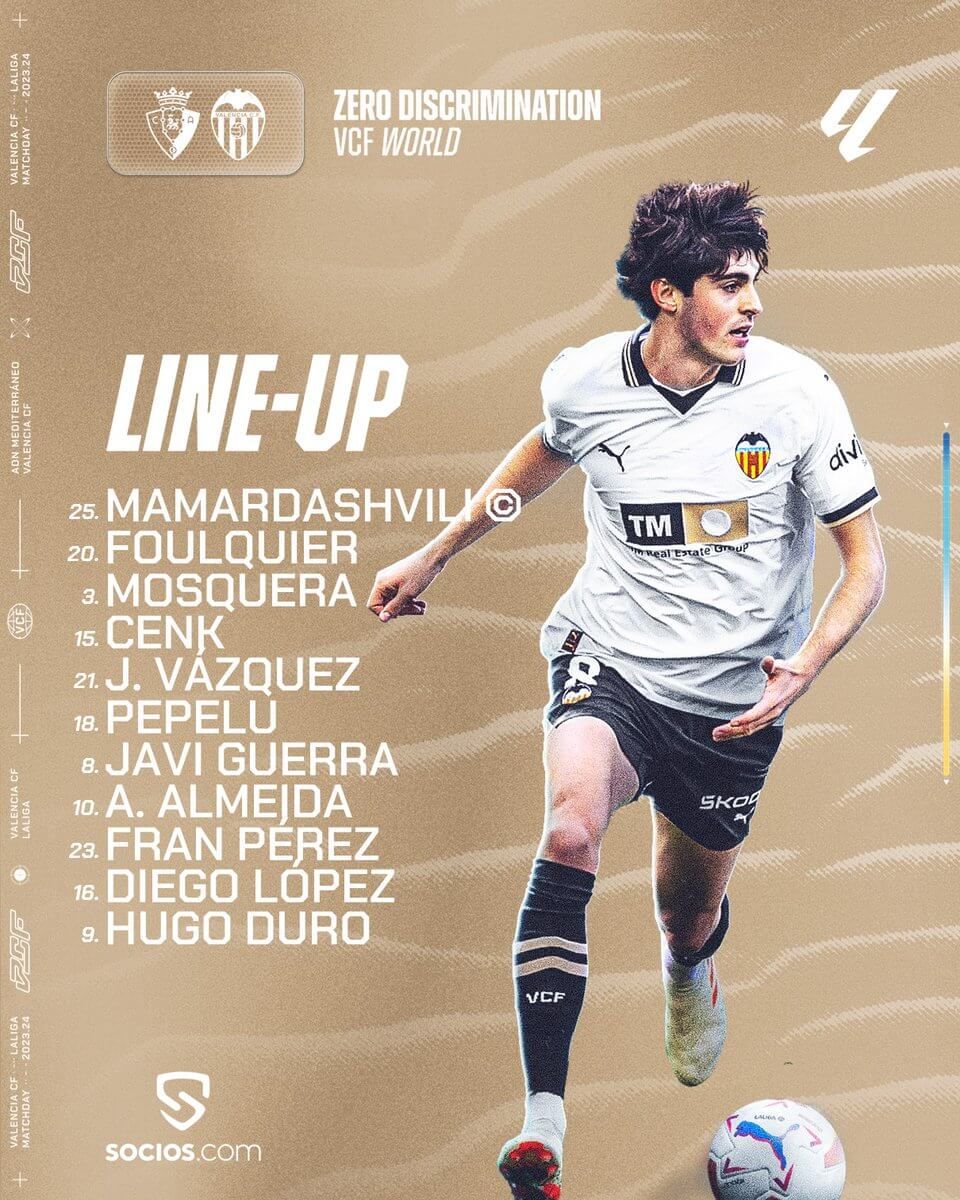 El once titular del Valencia CF.