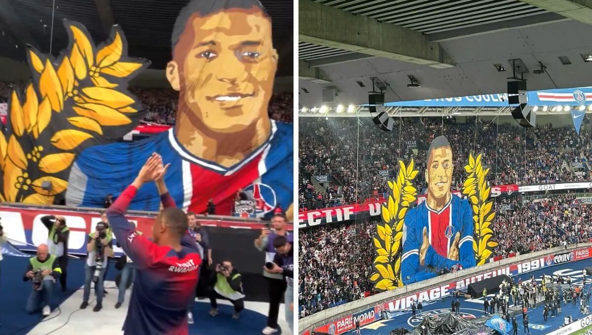  El tifo a Kylian Mbappé de los ultras del PSG en su despedida.
