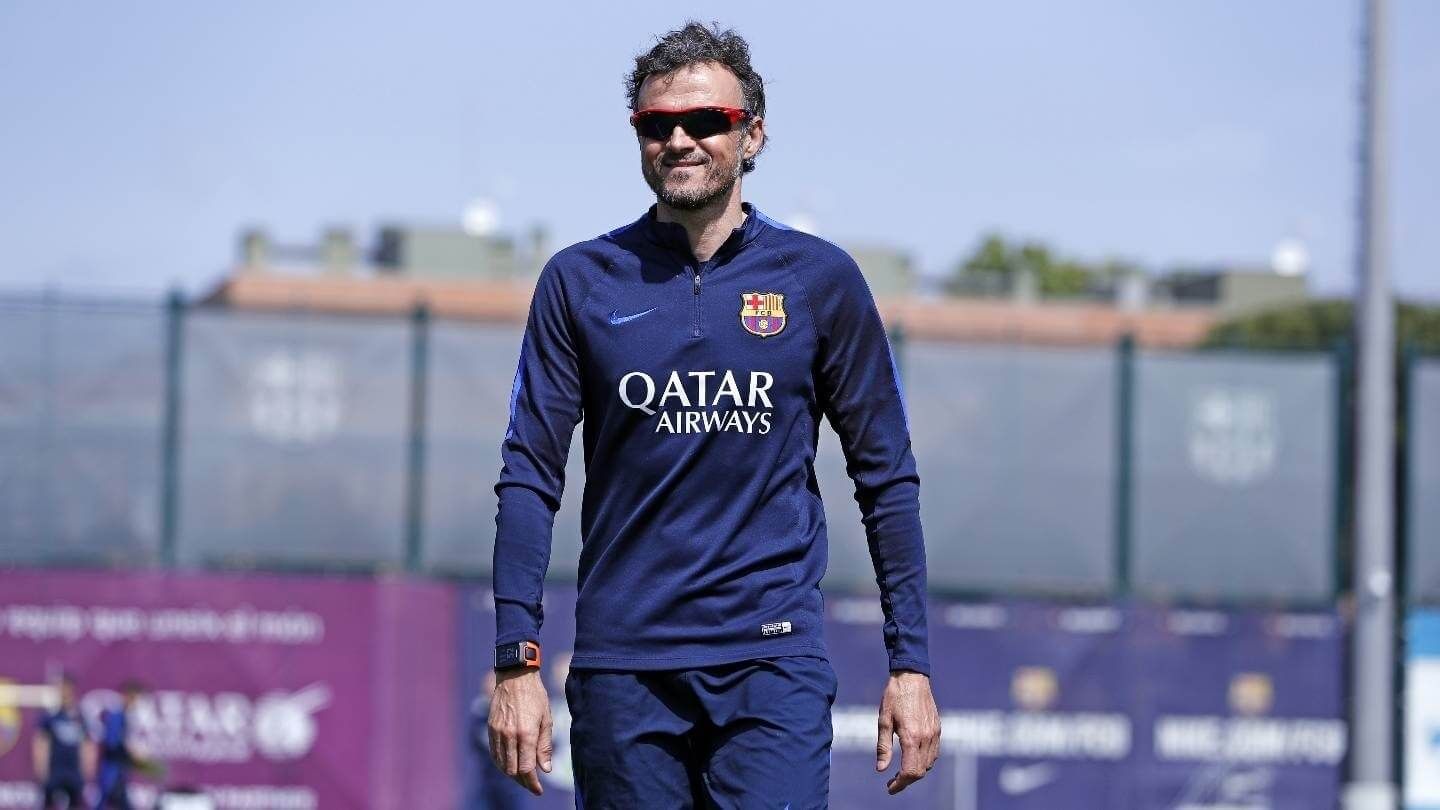  Luis Enrique durante un entrenamiento con el Barcelona