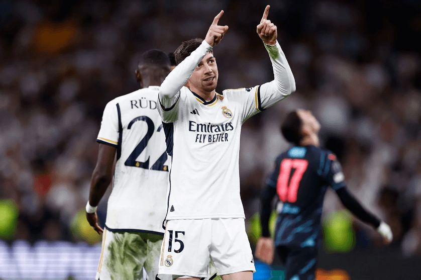  Fede Valverde celebrando su gol ante el Manchester City.