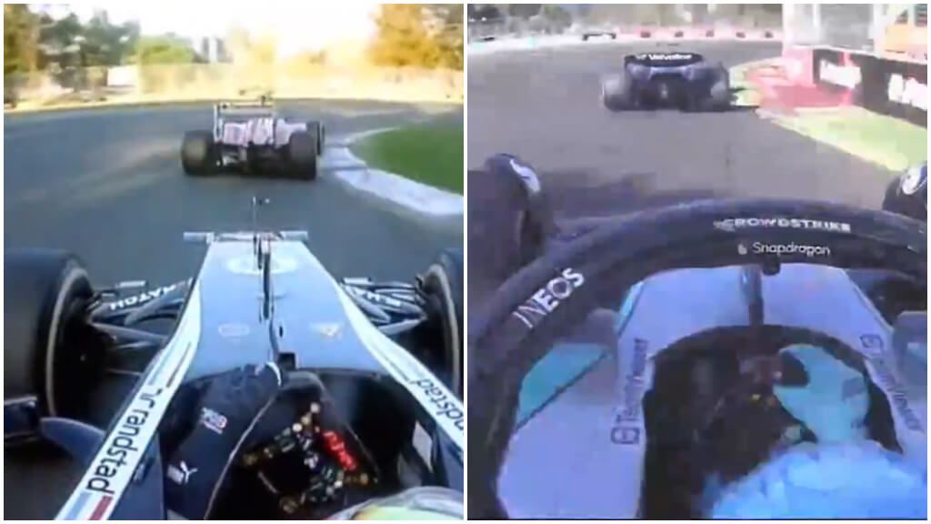  Fernando Alonso ante Pastor Maldonado, en 2012, y ante George Russell, en 2024.