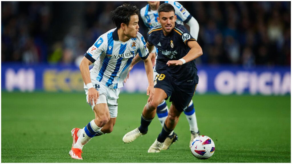  Take Kubo, ante Dani Ceballos en el Real Sociedad-Real Madrid (foto: Cordon Press).