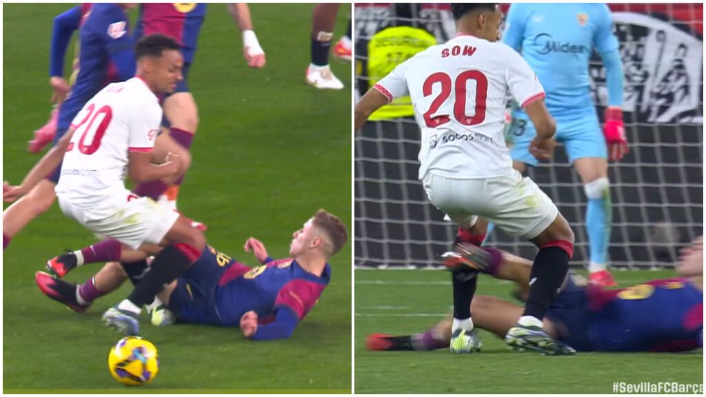  El VAR revisó la jugada que acabó en expulsión de Fermín López.