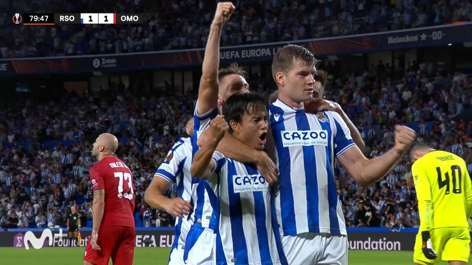  La Real celebra un gol de Sorloth en la Europa League la pasada temporada.