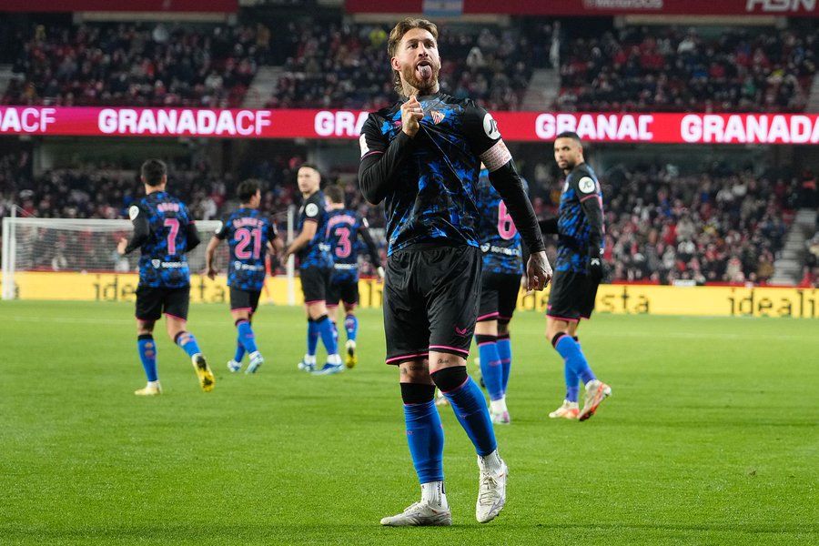  Sergio Ramos celebra el 0-3 en el Granada-Sevilla.