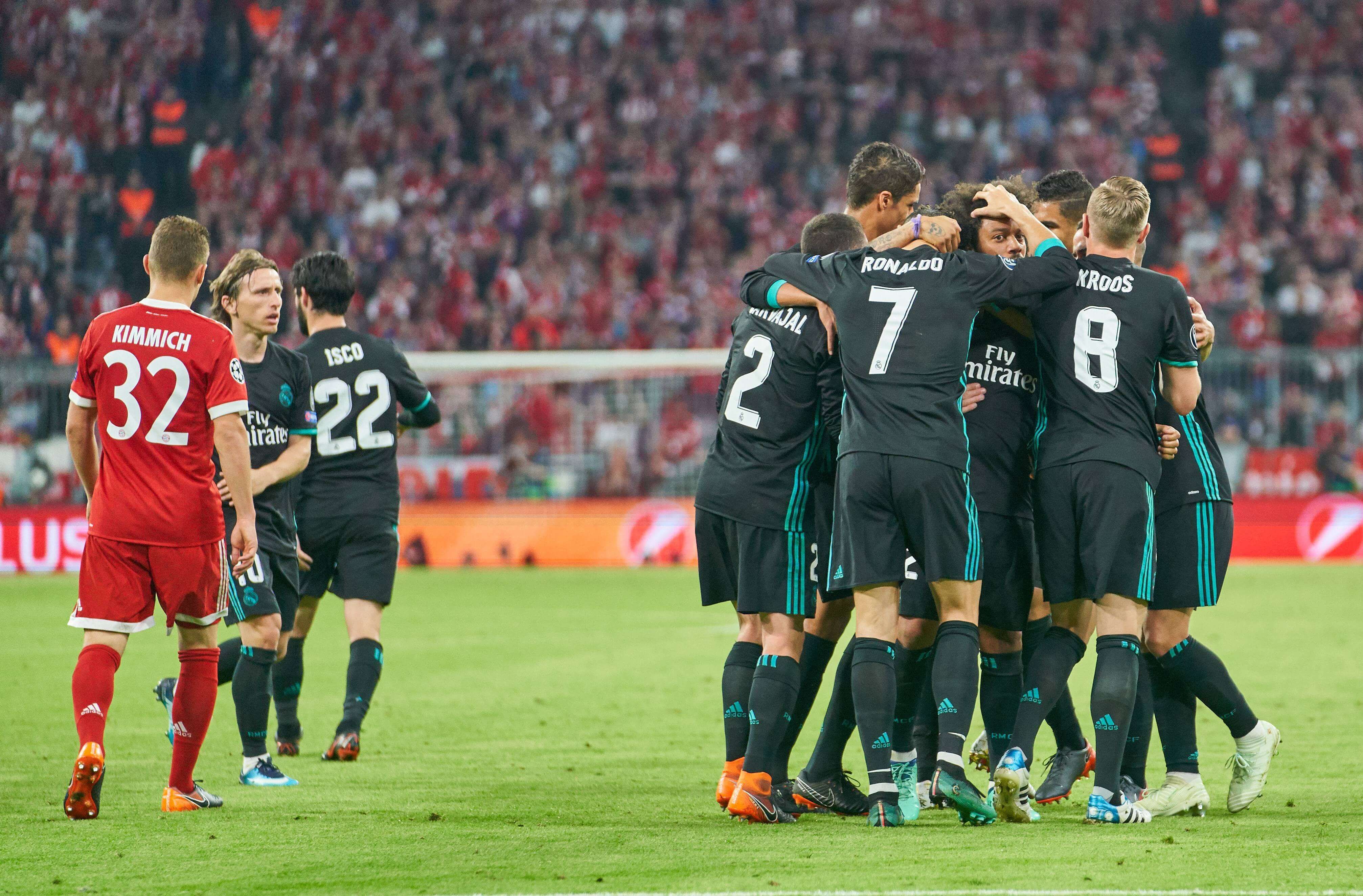 El Real Madrid celebrando un gol al Bayern en la temporada 2017/18.