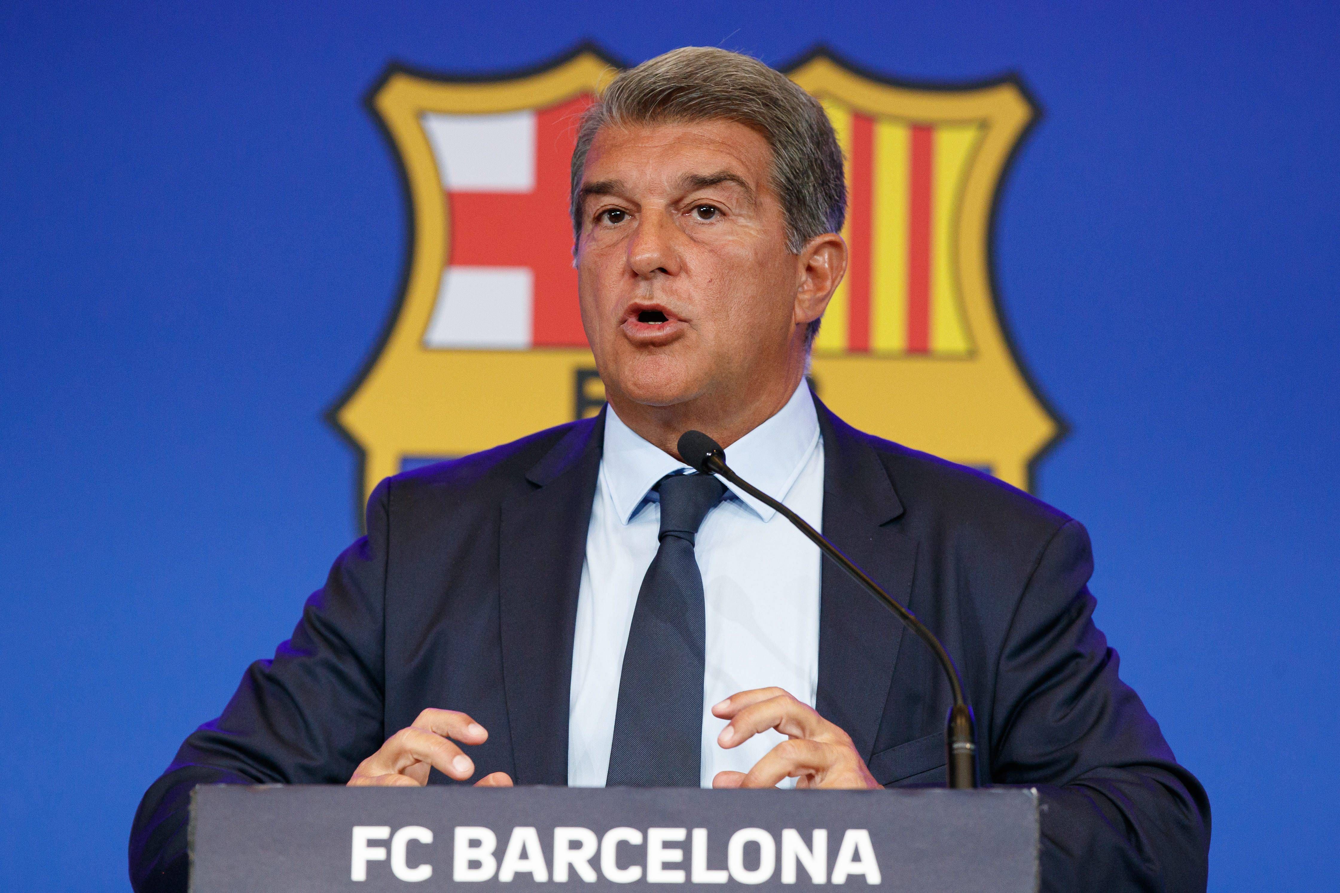  Joan Laporta, en una rueda de prensa del Barcelona.