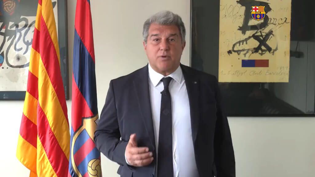 Joan Laporta, durante su discurso subido por el Barcelona denunciando las decisiones arbitrales.