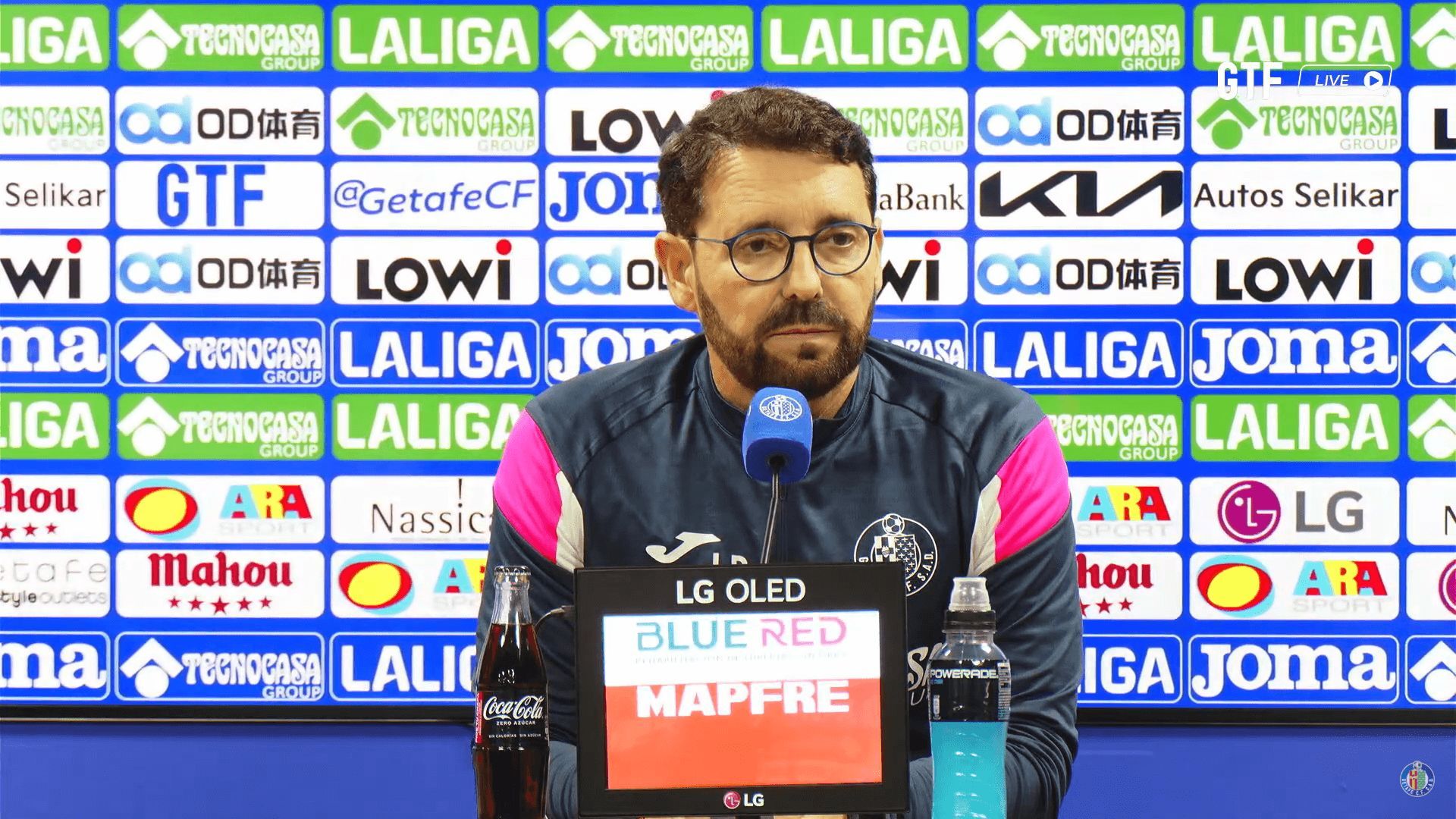  El técnico alicantino José Bordalás, en la sala de prensa del Getafe Cf.
