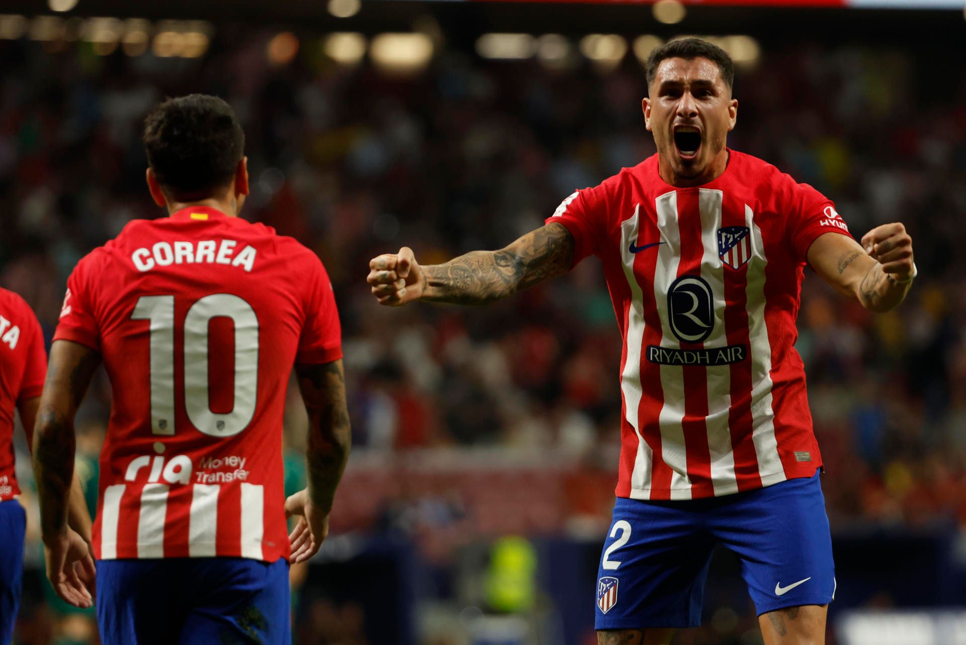  José María Giménez celebrando un gol del Atlético ante el Cádiz.