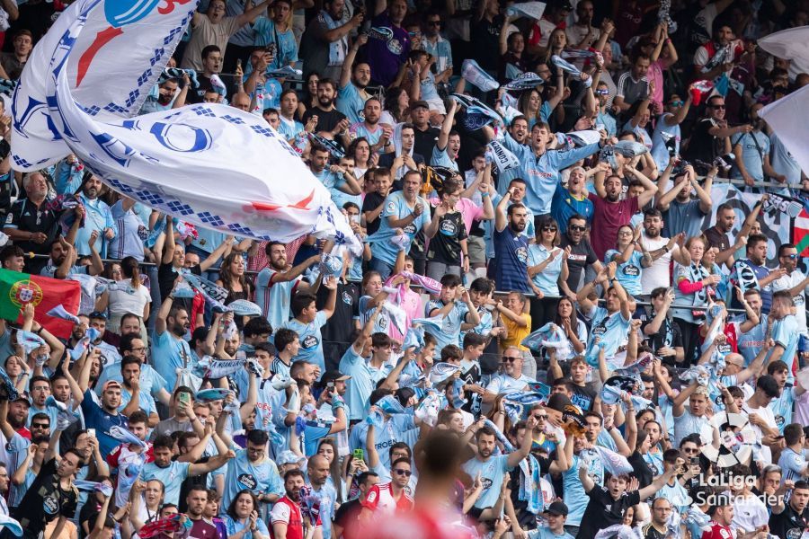 La afición del Celta, durante el partido ante el Girona.