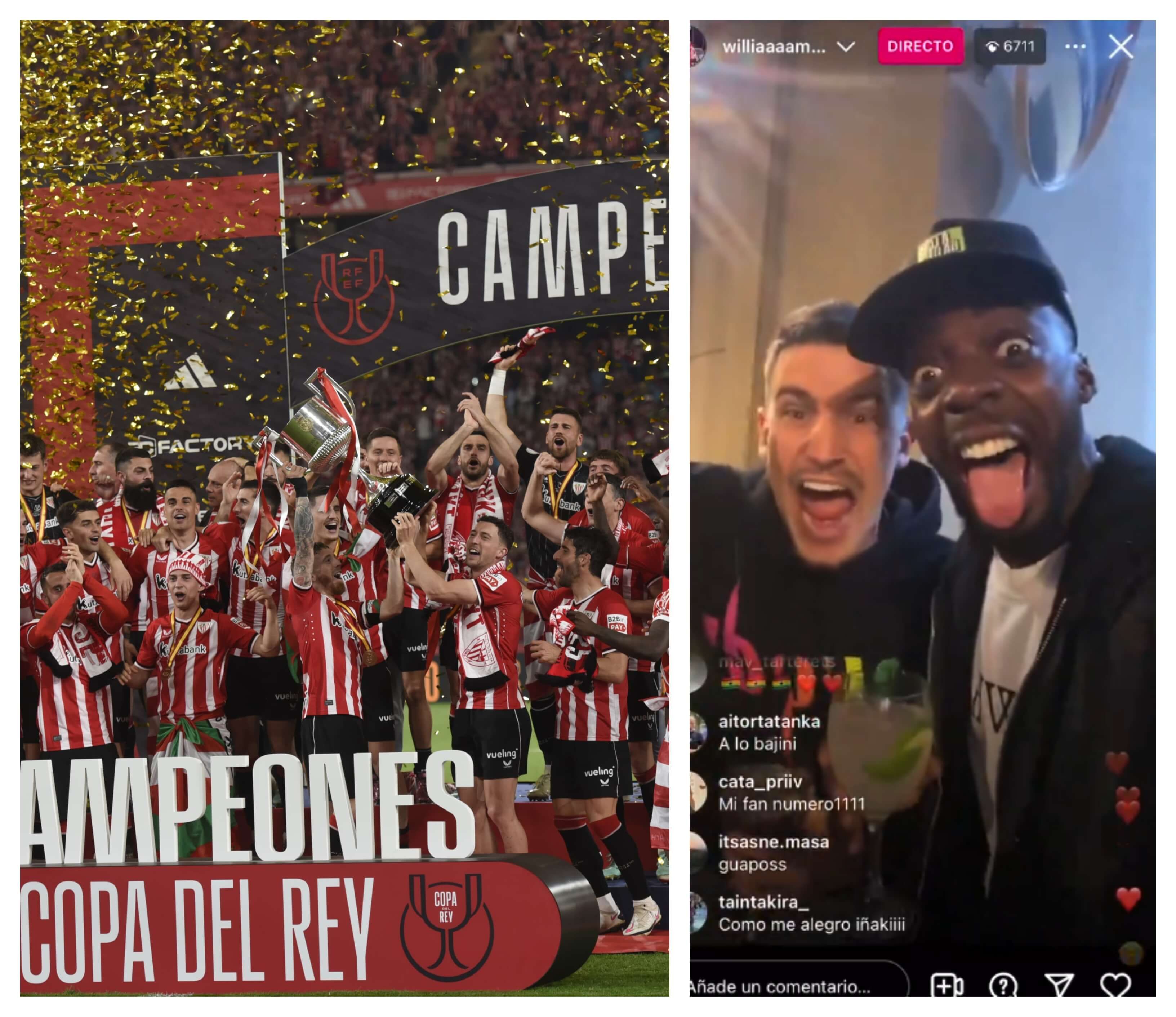  La plantilla del Athletic en la final y Sancet y Williams, en la celebración.