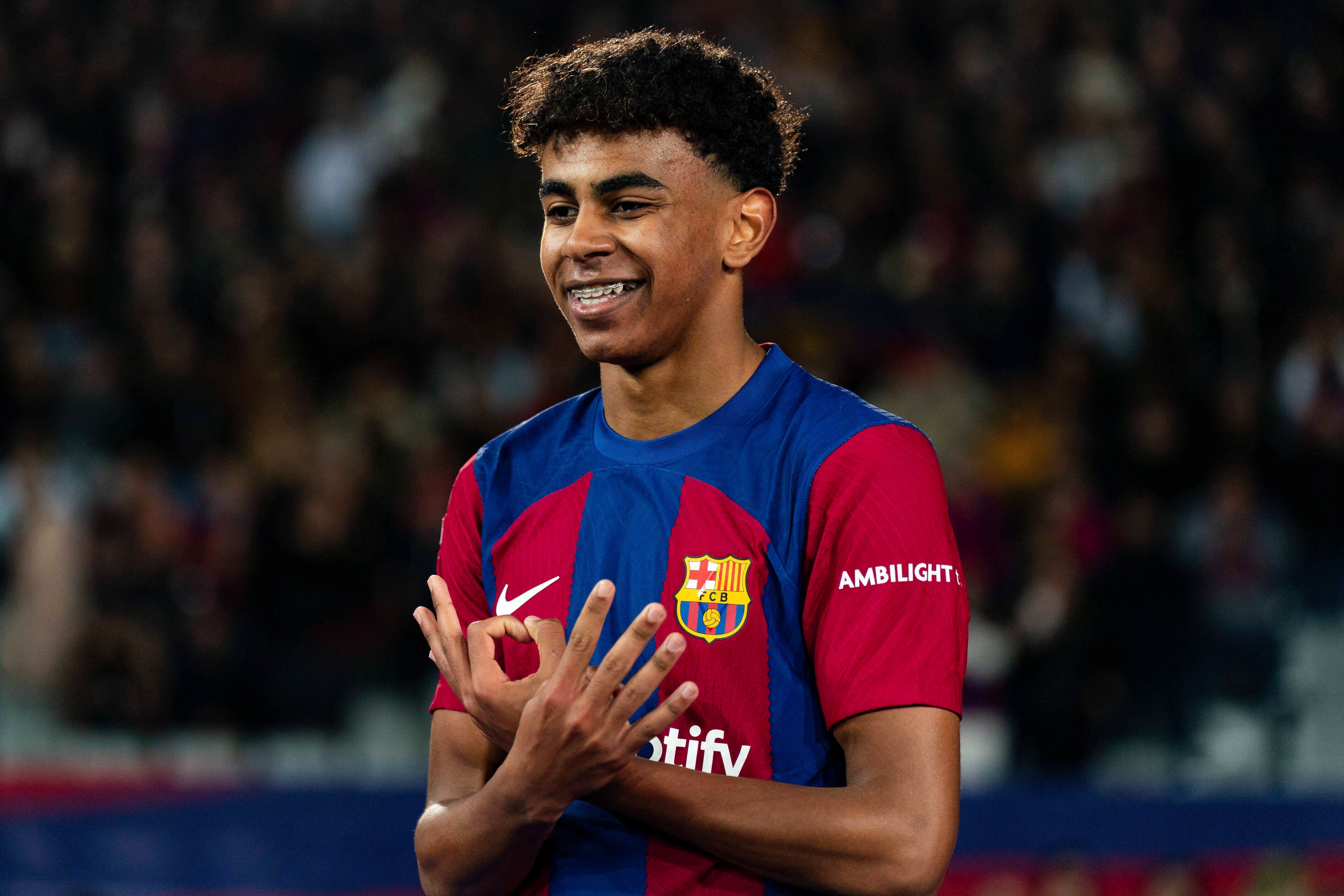 Lamine Yamal celebrando su gol en el Barça-Mallorca.