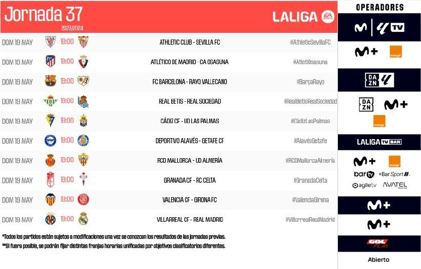  Los horarios de la jornada 37 de LALIGA EA SPORTS.