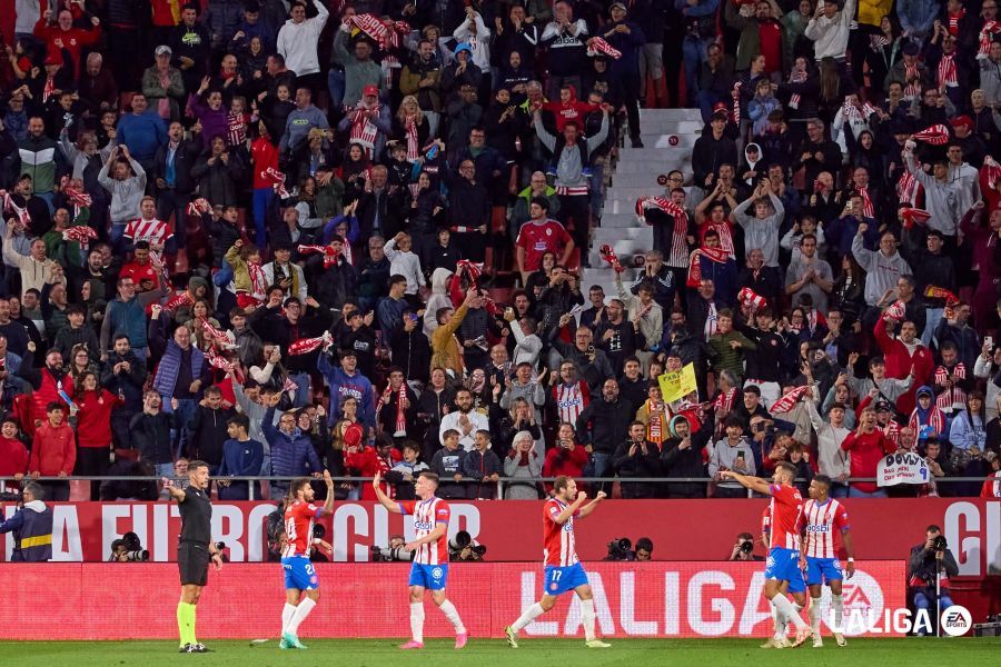  Los jugadores del Girona celebran un gol esta temporada.