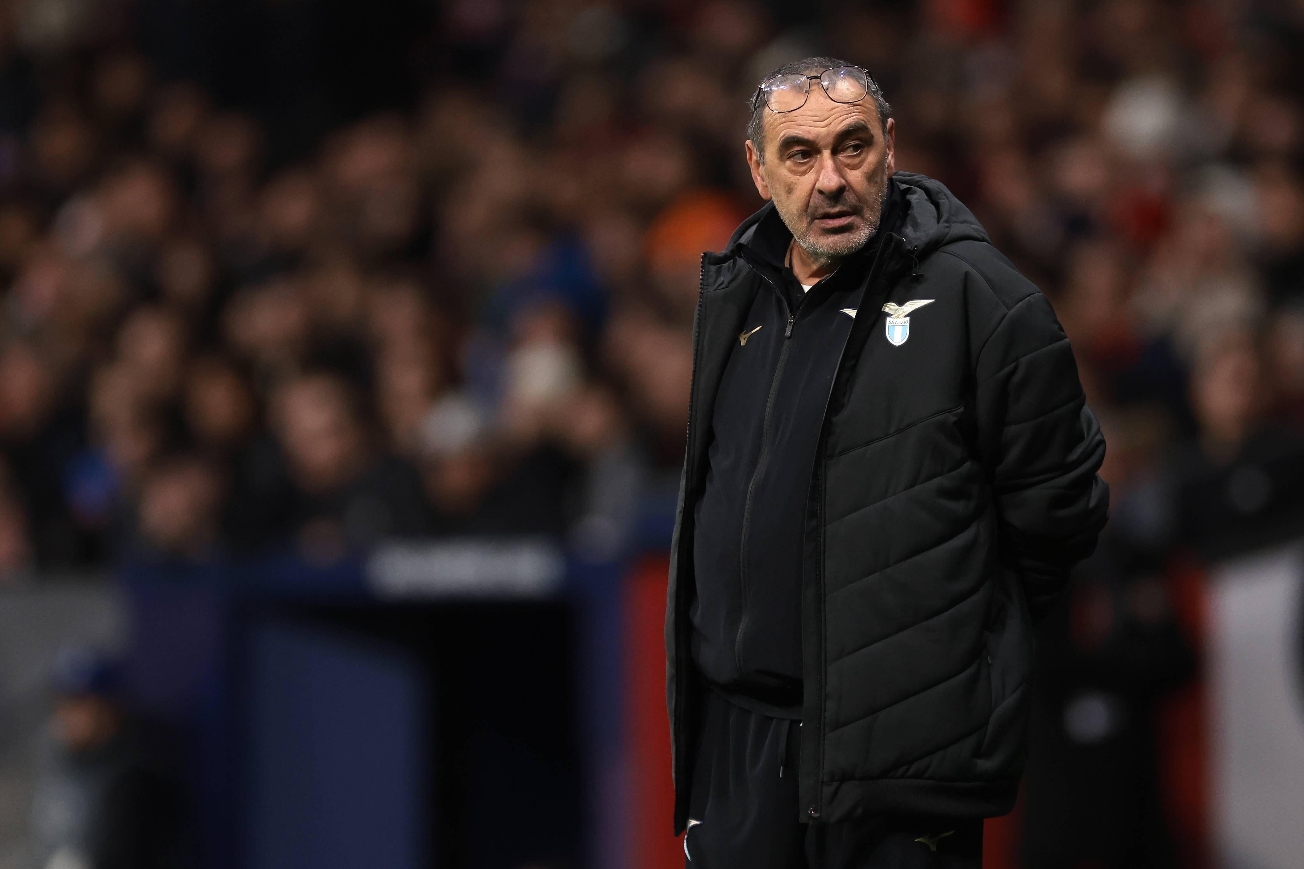 Maurizio Sarri, durante el Atlético de Madrid-Lazio.