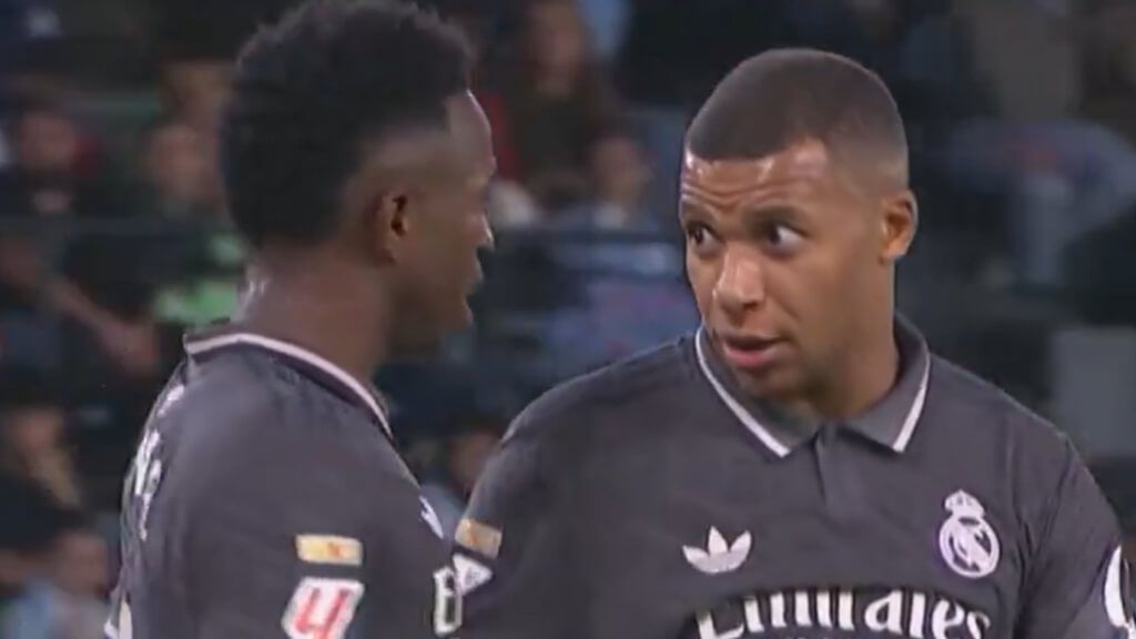  Mbappé y Vinicius, durante el partido contra el Celta (Captura de 'DAZN')
