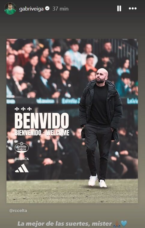  Mensaje de Gabri Veiga a Giráldez en Instagram.