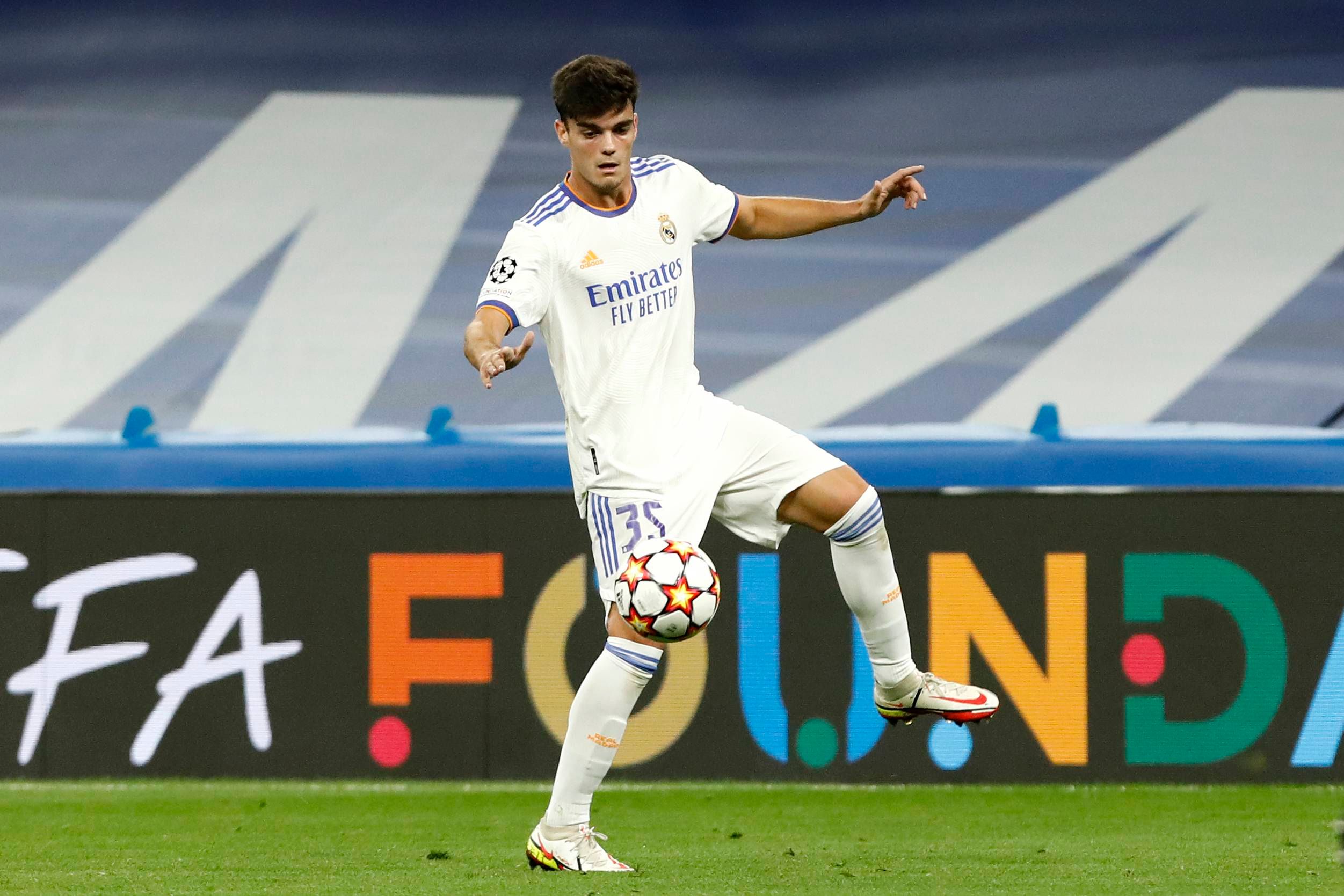  Miguel Gutiérrez, durante el Real Madrid-Sheriff de Champions League en la 2021-22.