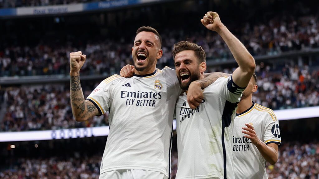  Joselu y Nacho, celebrando el último gol ante el Cádiz (Fuente: Real Madrid)