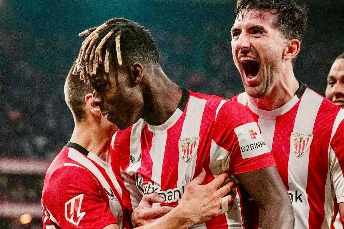  Celebración eufórica con Nico Williams ante el Rayo en San Mamés.