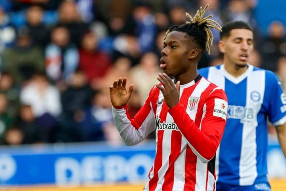  Lamento de Nico Williams en el Derbi vasco ante el Deportivo Alavés en Mendizorrotza.