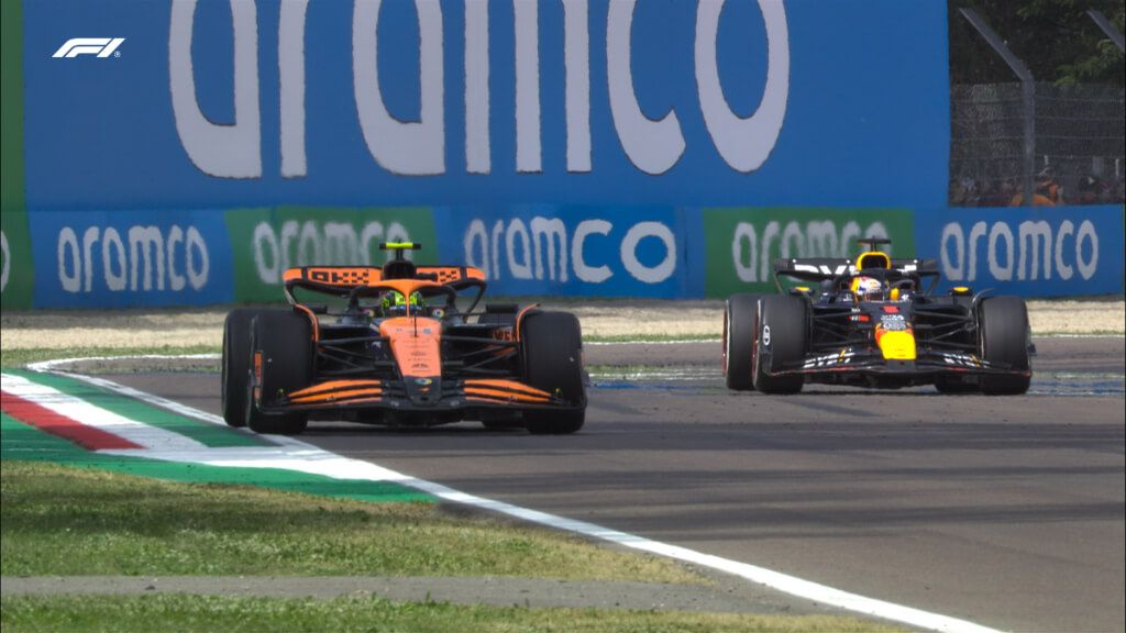  Lando Norris y Max Verstappen, en el GP de Imola.