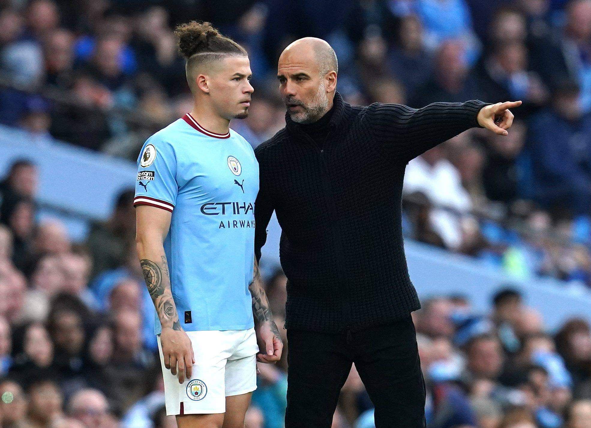  Pep Guardiola y Kalvin Phillips. (Fuente: Cordon Press)