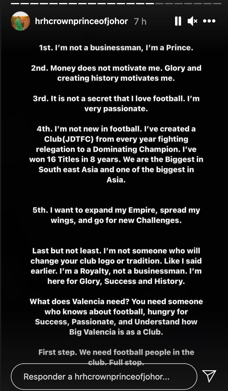 El comunicado del Príncipe de Johor