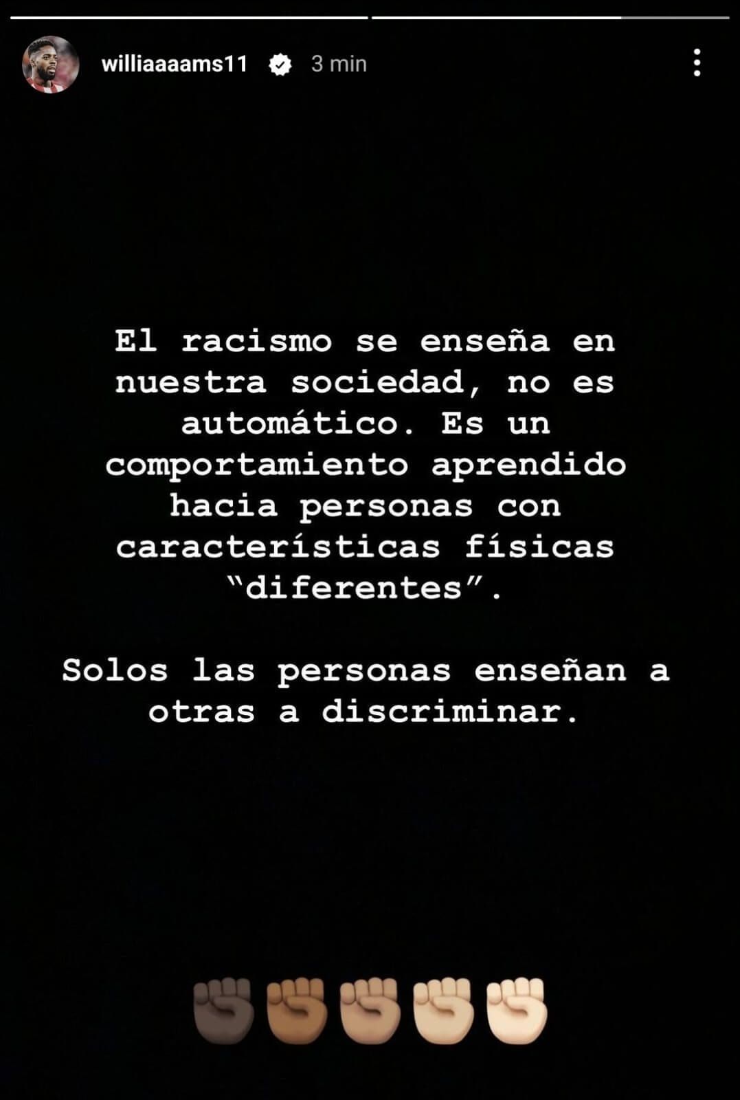 Iñaki Williams se expresa en RRSS sobre el racismo tras el incidente de su hermano Nico en el partido de liga del Athletic Club en el Metropolitano.