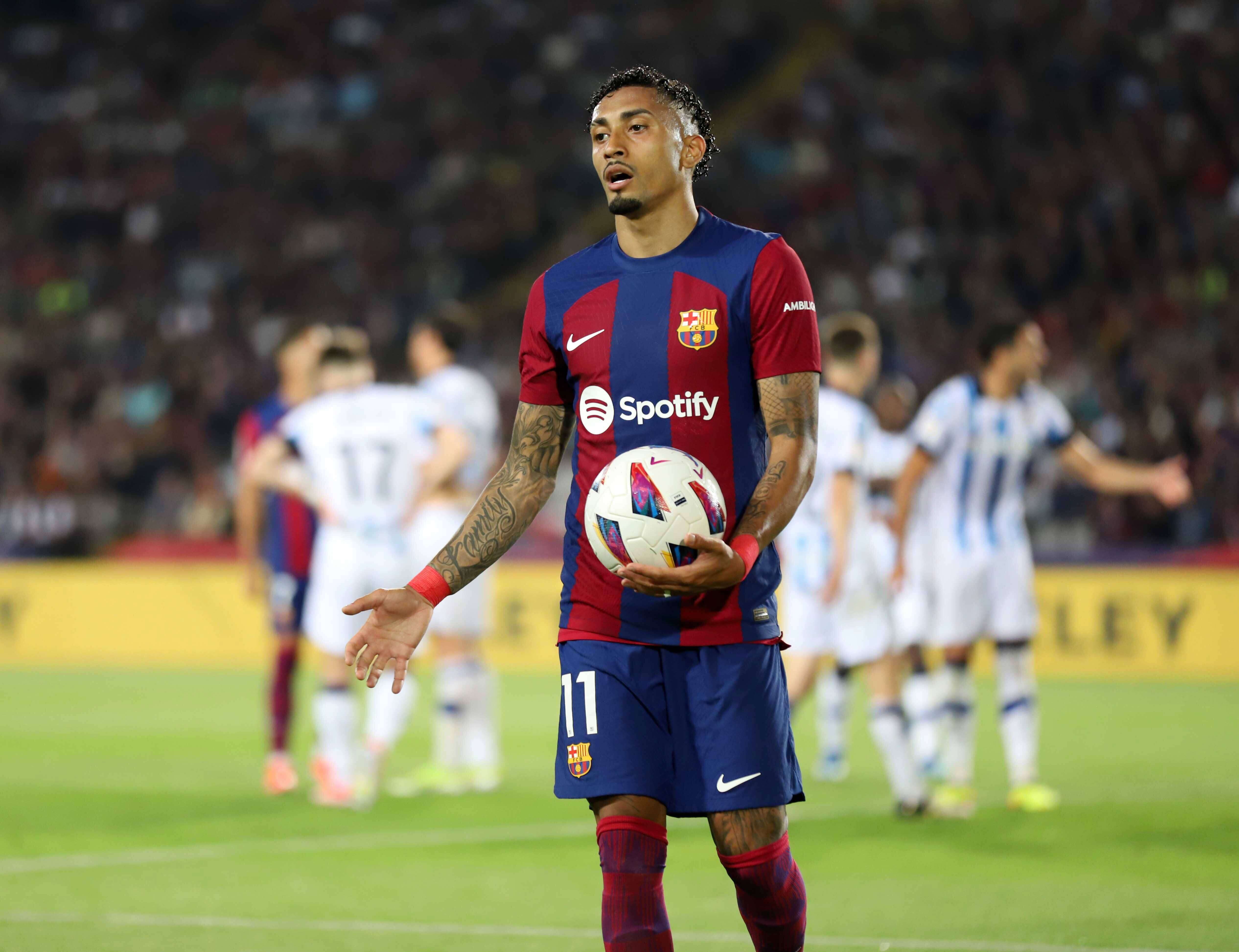 Raphinha, durante el Barcelona-Real Sociedad.