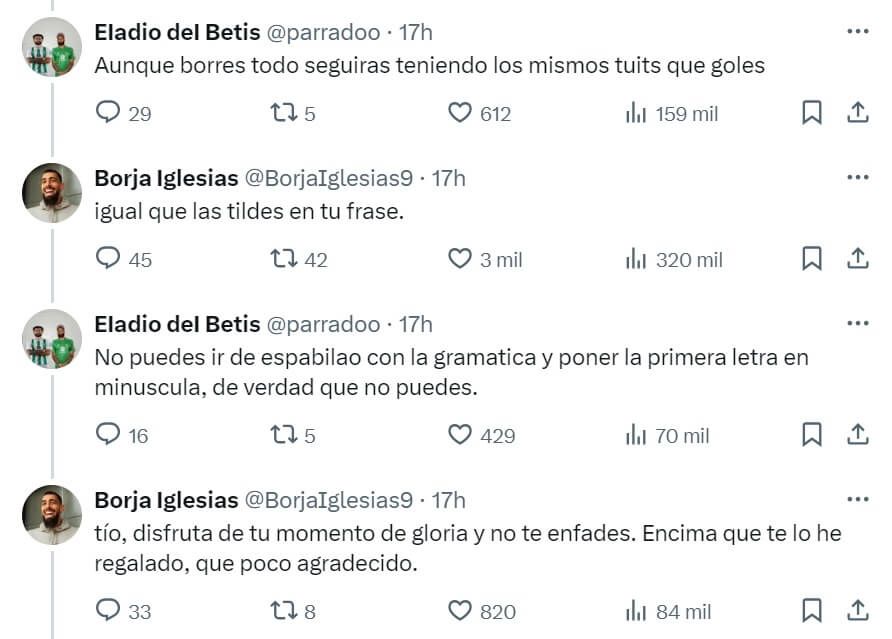 Respuesta de Borja Iglesias al aficionado del Real Betis.