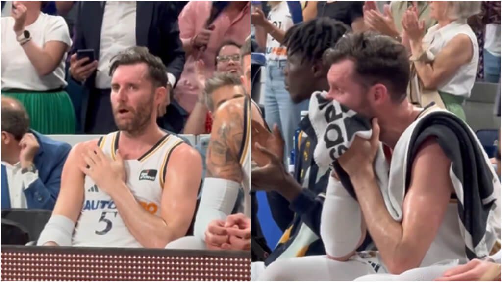  Rudy Fernández llorando en el banquillo durante su ovación (Fuente: ACB)