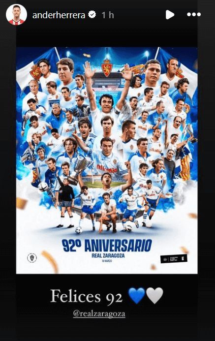 Ander Herrera felicita al Real Zaragoza por su 92 cumpleaños.