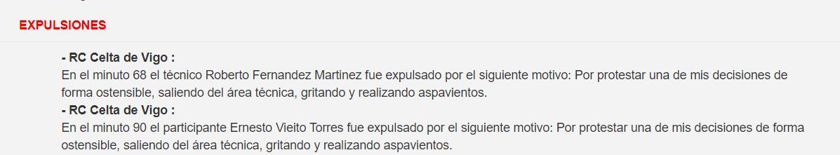  Acta arbitral de Hernández Hernández en el Celta-Rayo.
