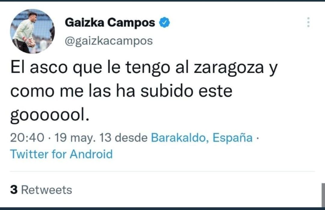Tweet de Gaizka Campos contra el Real Zaragoza.