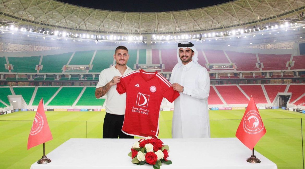  Verratti, en su presentación con el Al-Arabi Sports. Fuente: Al-Arabi.
