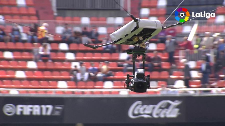  Cámara de televisión en Mestalla. La Skycam.