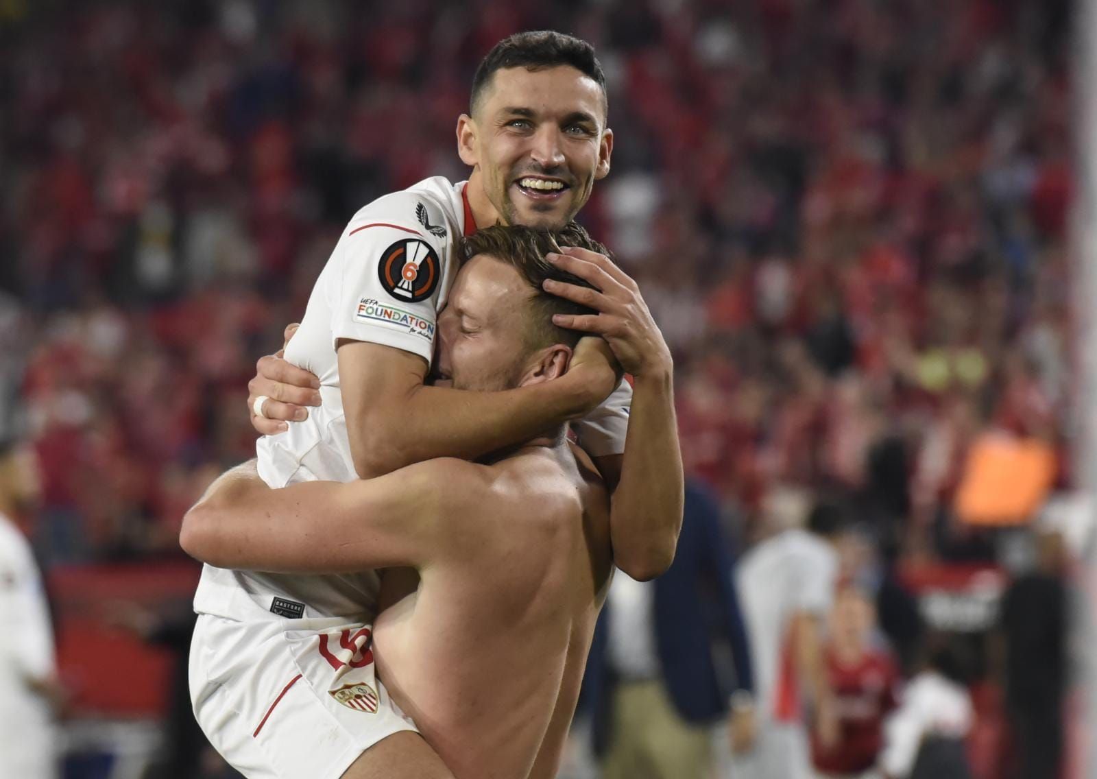 Navas y Rakitic, tras vencer a la Juventus.