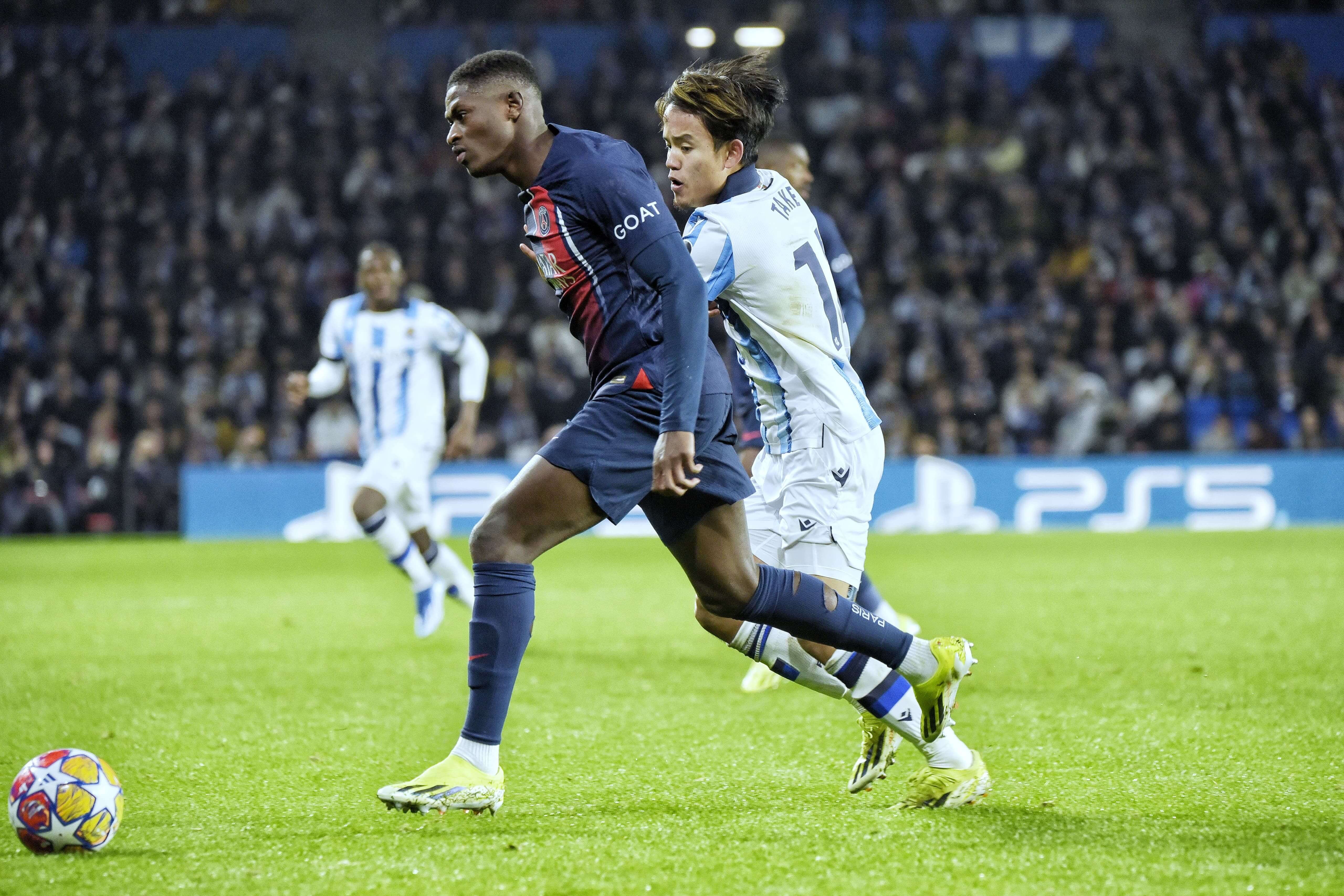 Take Kubo ante el PSG en el último encuentro de Champions League. Foto: Giovanni Batista