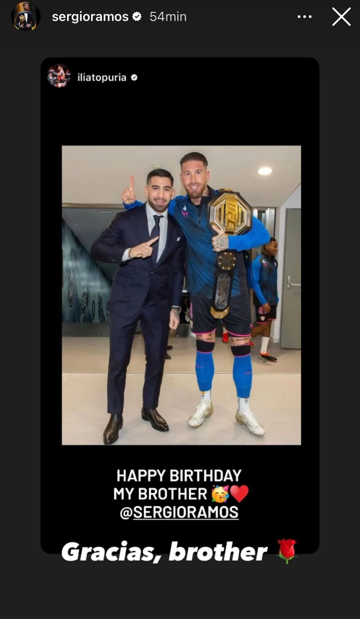  La celebración de Topuria a Sergio Ramos.