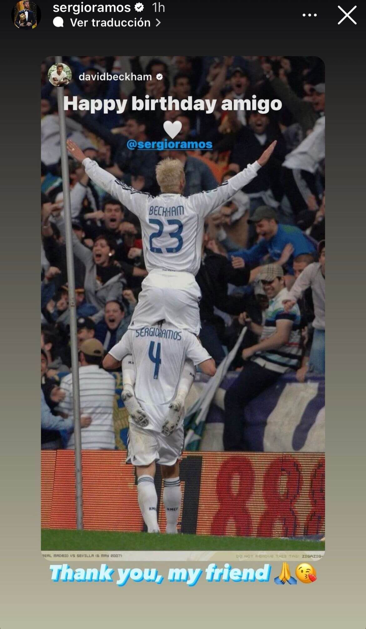  La celebración de Beckham a Sergio Ramos.