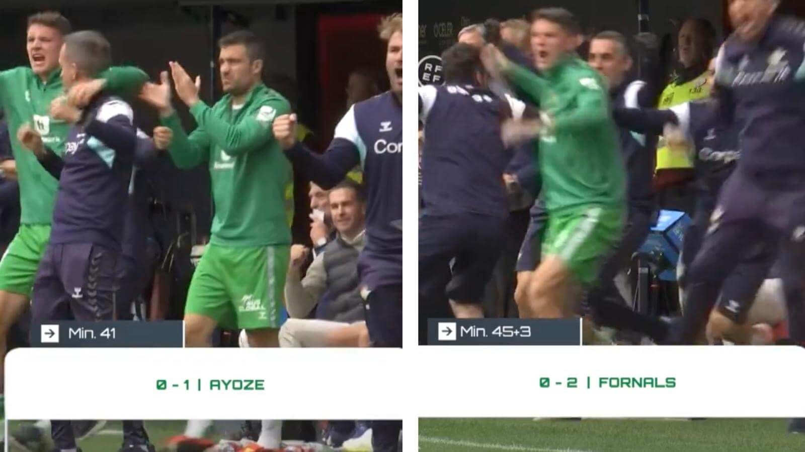 Sergi Altimira celebrando los goles del Betis. (Fuente: Real Betis)