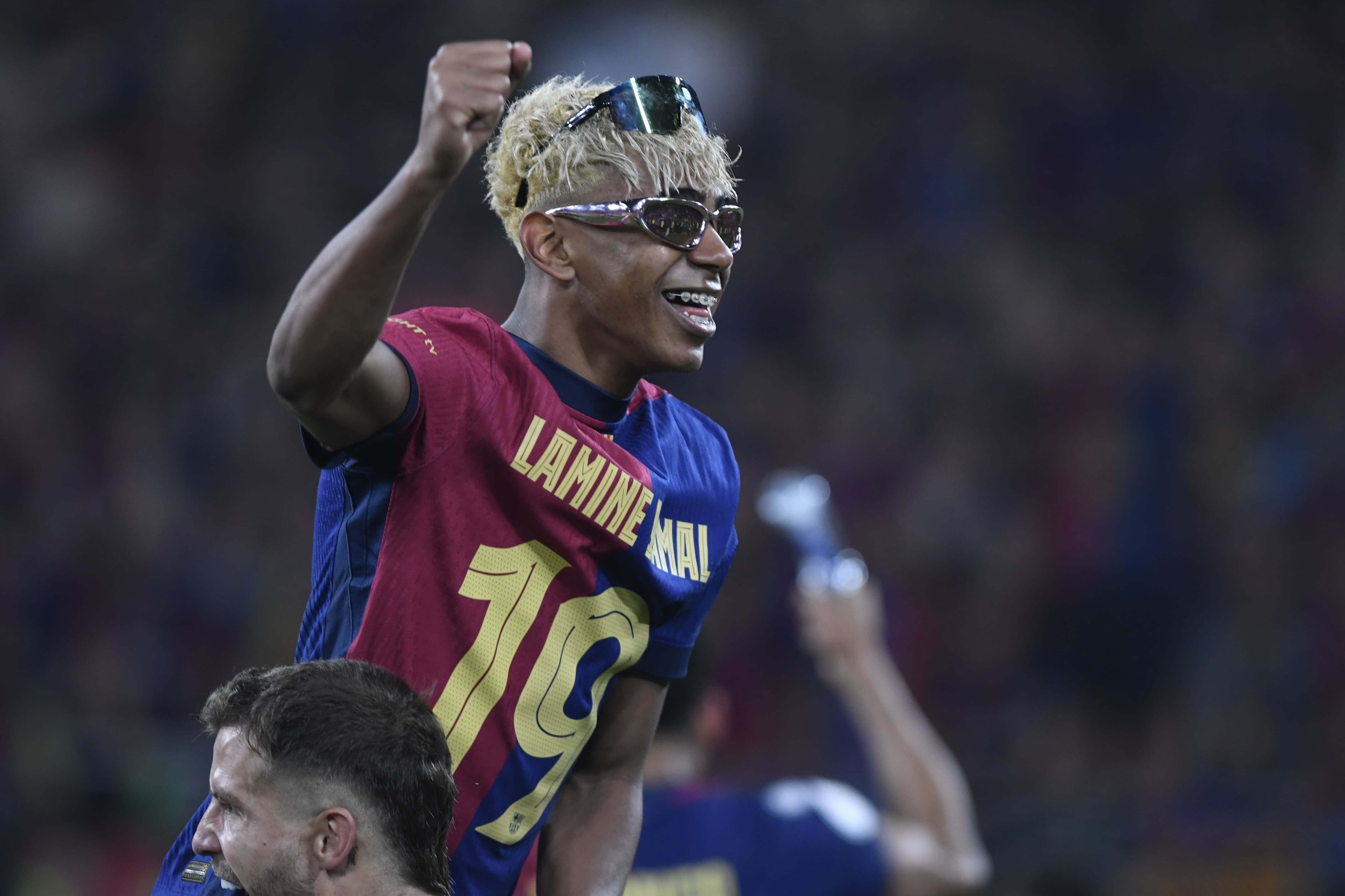 Lamine Yamal, en la celebración del Barça en Copa del Rey