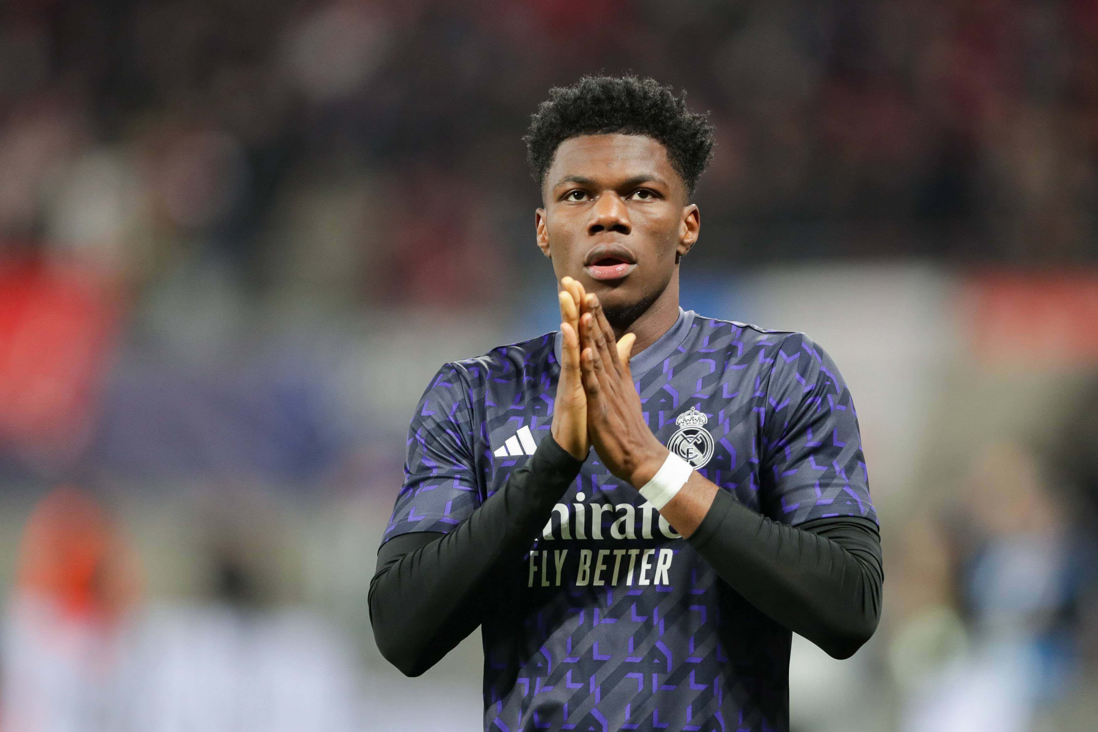  Aurelién Tchouaméni, en un calentamiento con el Real Madrid.